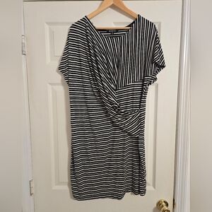 Rebel Women's Black and White Striped Dress Draped front size 1X